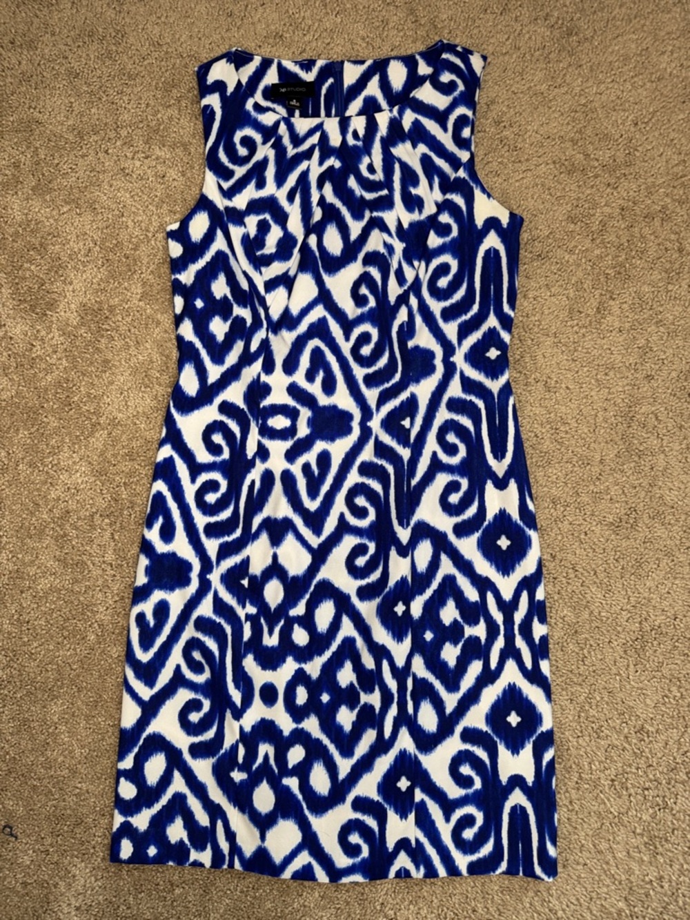 AB Studio Blue & White Sleeveless Printed Midi Dress
